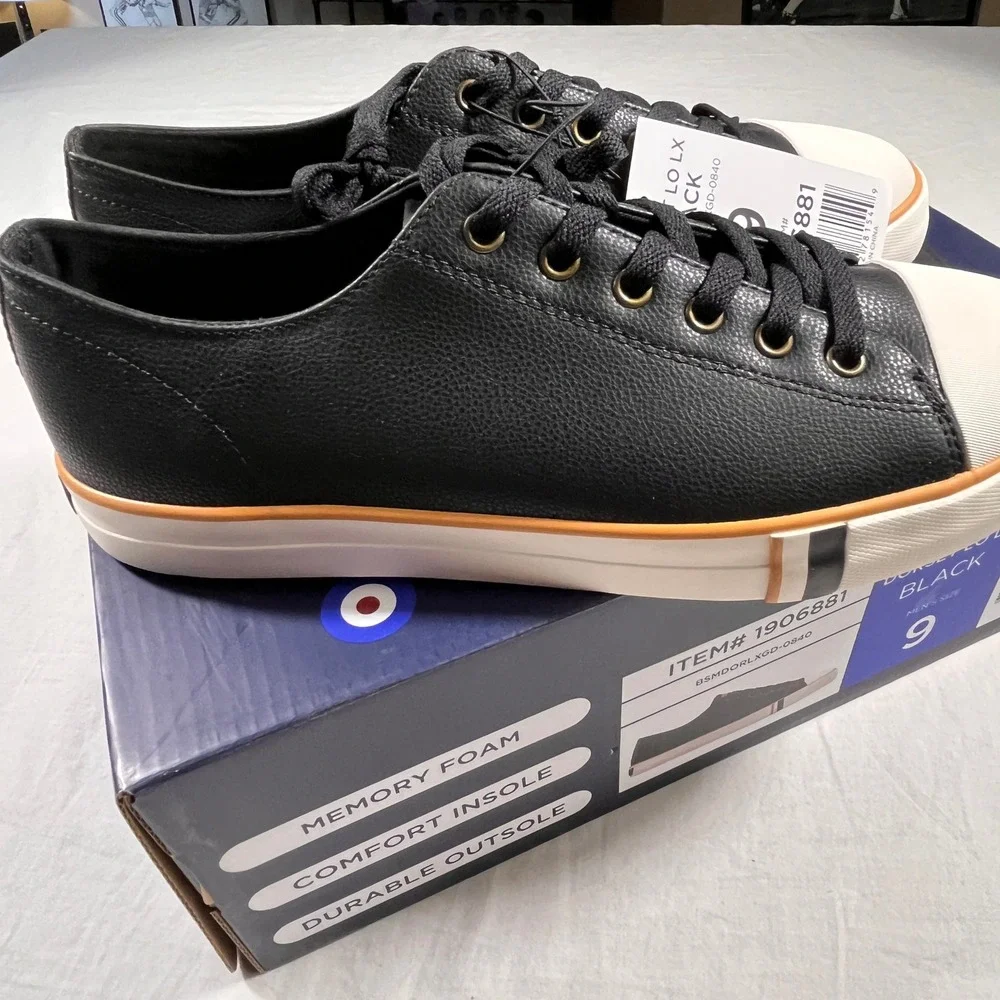 Ben Sherman Dorset Lo‎ LX Sneakers Mens 9 Black NEW Memory Foam Low Top